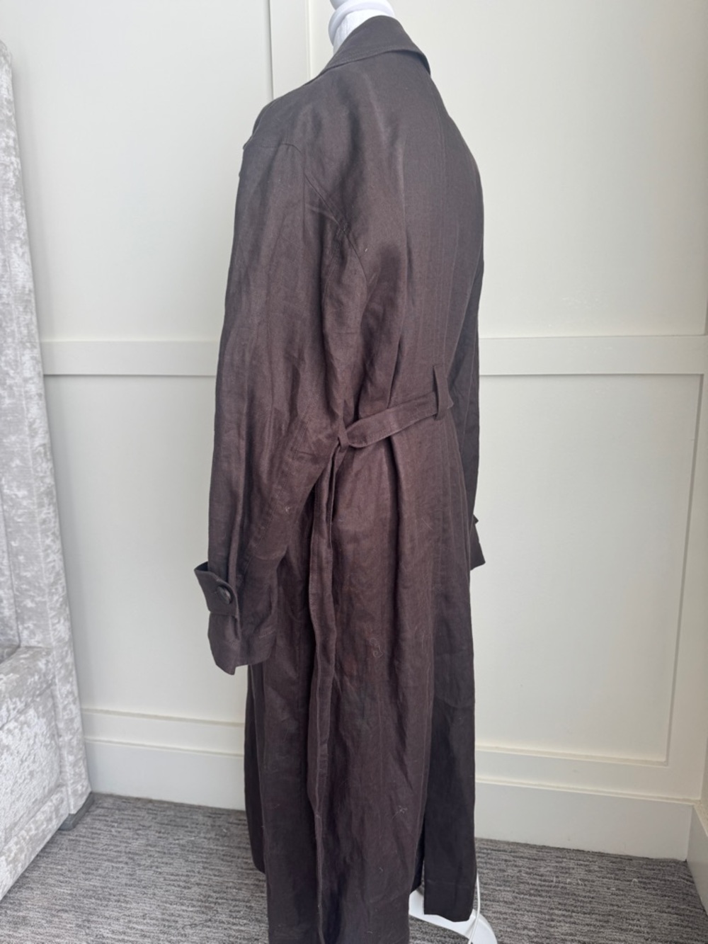 Mango Brown Double-Breasted Linen Trench Coat - Picture 12 of 16
